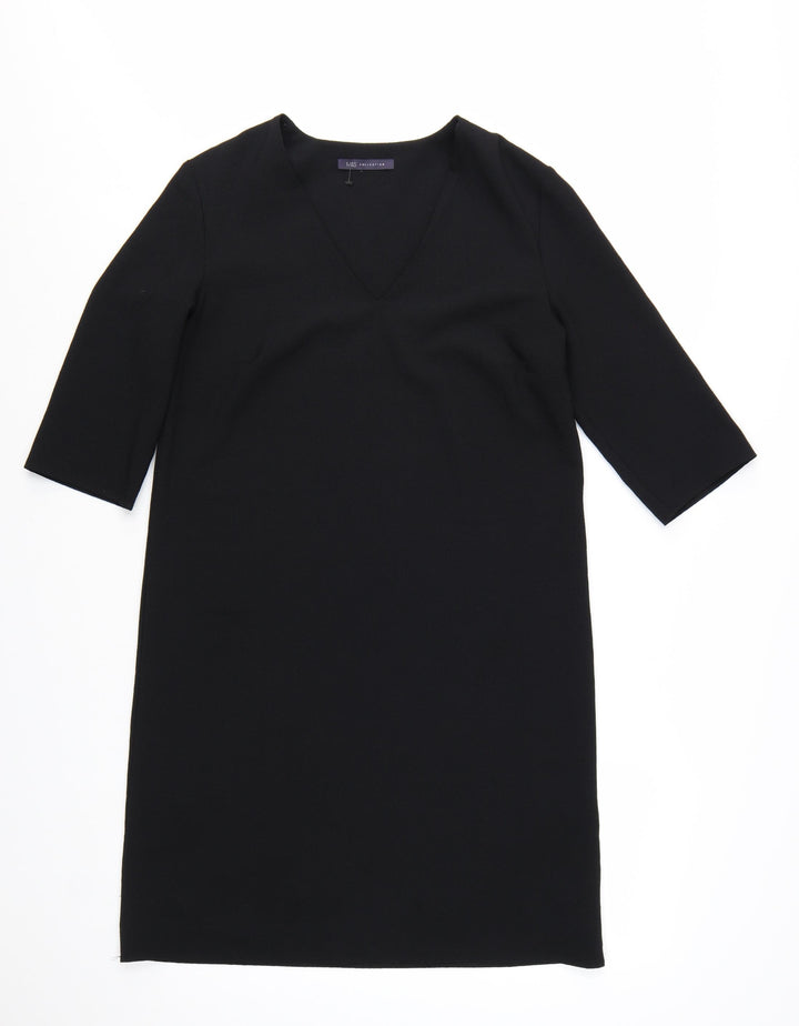 Marks and Spencer Women Black Size 12 Shift Dress 3/4 Sleeve V-Neck