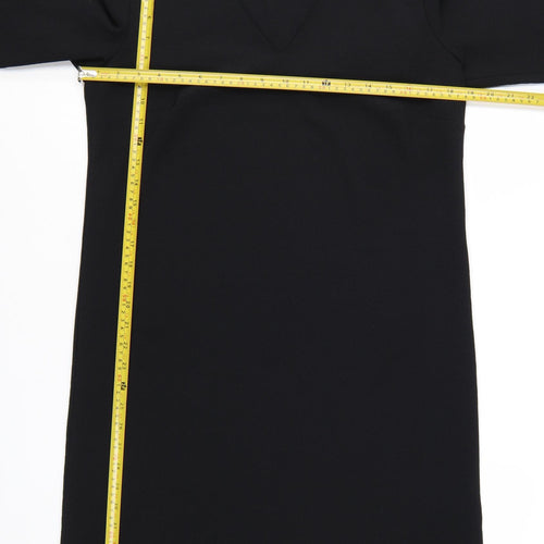 Marks and Spencer Women Black Size 12 Shift Dress 3/4 Sleeve V-Neck