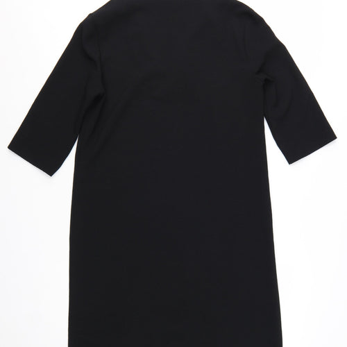 Marks and Spencer Women Black Size 12 Shift Dress 3/4 Sleeve V-Neck