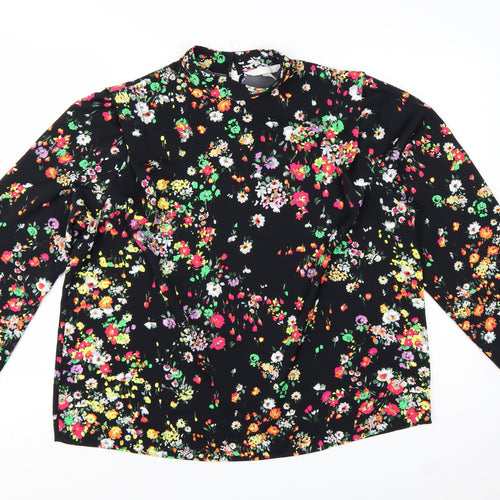 H&M Womens Multicoloured Floral High Neck Long Sleeve Blouse Size 12
