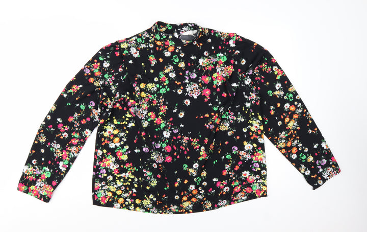 H&M Womens Multicoloured Floral High Neck Long Sleeve Blouse Size 12