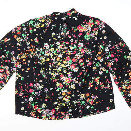 H&M Womens Multicoloured Floral High Neck Long Sleeve Blouse Size 12