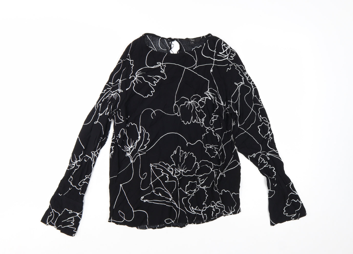 Next Women's Black Floral Viscose Long Sleeve Tunic Blouse Size 12