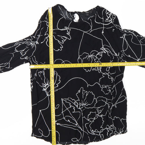 Next Women's Black Floral Viscose Long Sleeve Tunic Blouse Size 12