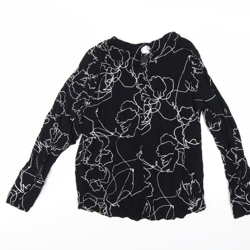 Next Women's Black Floral Viscose Long Sleeve Tunic Blouse Size 12