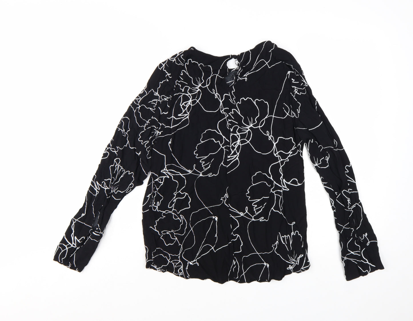 Next Women's Black Floral Viscose Long Sleeve Tunic Blouse Size 12