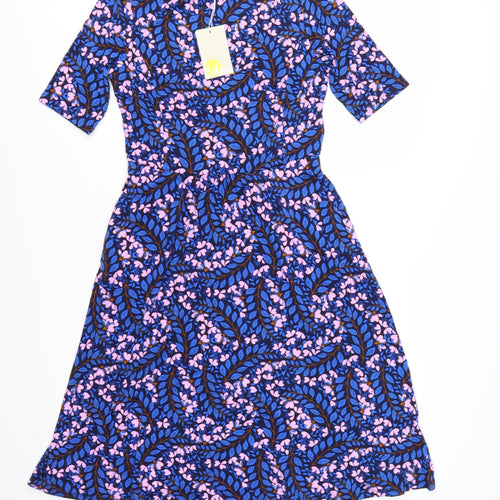 Boden Women’s Blue Floral Fit & Flare Dress UK 10P Knee Length Viscose