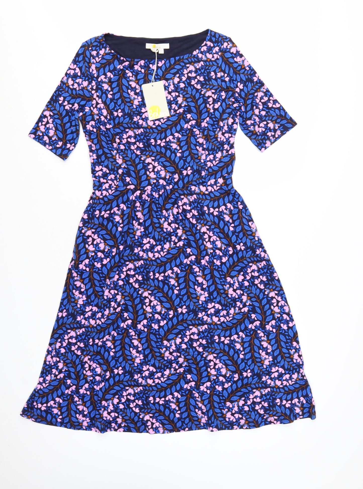 Boden Women’s Blue Floral Fit & Flare Dress UK 10P Knee Length Viscose