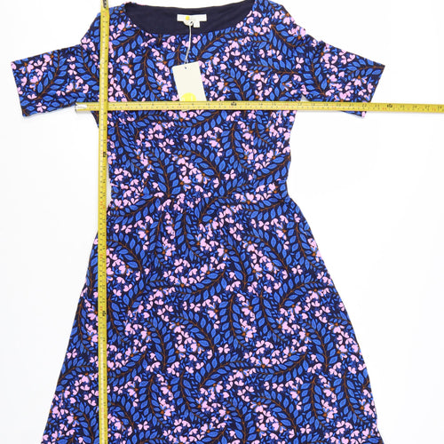 Boden Women’s Blue Floral Fit & Flare Dress UK 10P Knee Length Viscose