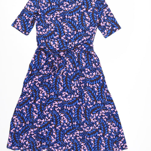 Boden Women’s Blue Floral Fit & Flare Dress UK 10P Knee Length Viscose