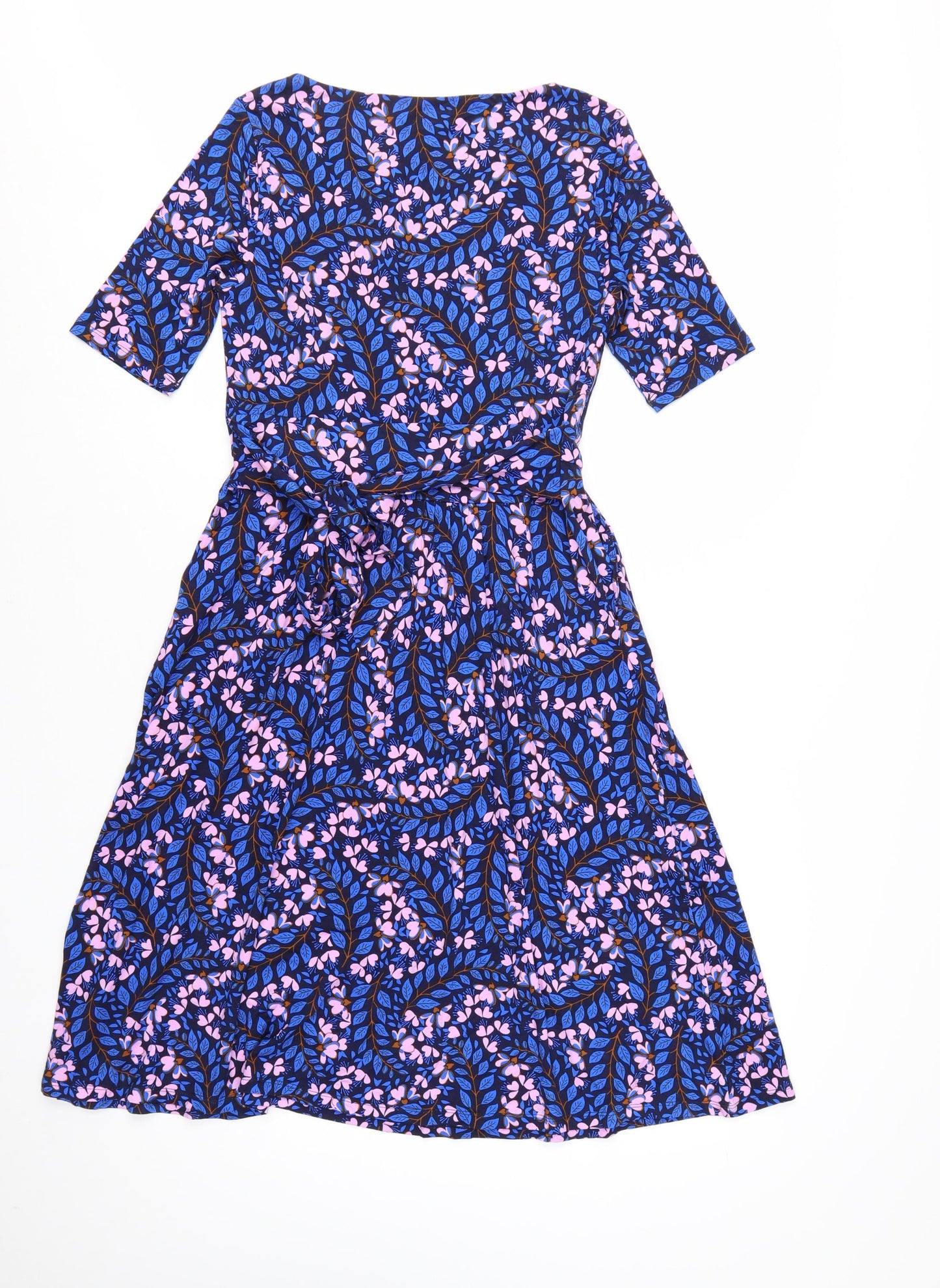 Boden Women’s Blue Floral Fit & Flare Dress UK 10P Knee Length Viscose