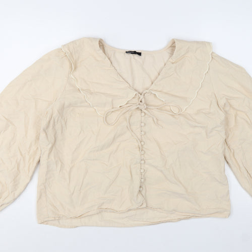 Nobody's Child Women's Beige Cotton Button Blouse UK 16 Tunic Style
