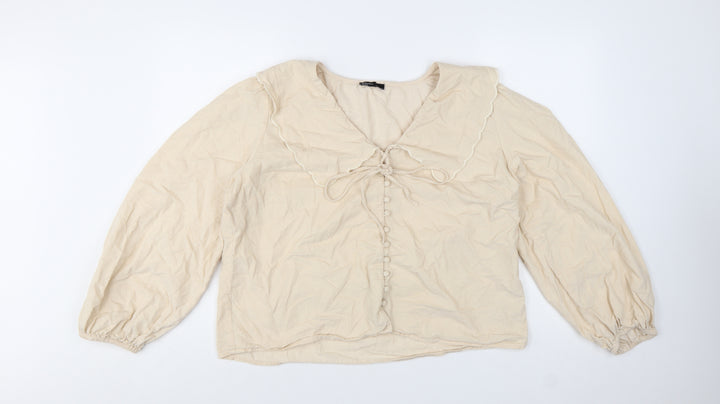 Nobody's Child Women's Beige Cotton Button Blouse UK 16 Tunic Style