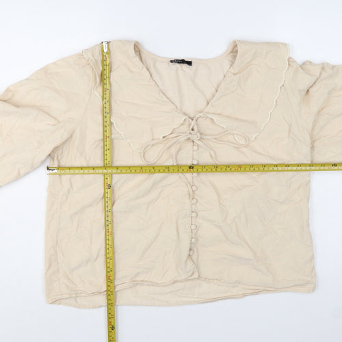 Nobody's Child Women's Beige Cotton Button Blouse UK 16 Tunic Style