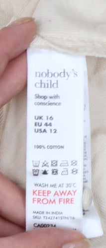 Nobody's Child Women's Beige Cotton Button Blouse UK 16 Tunic Style