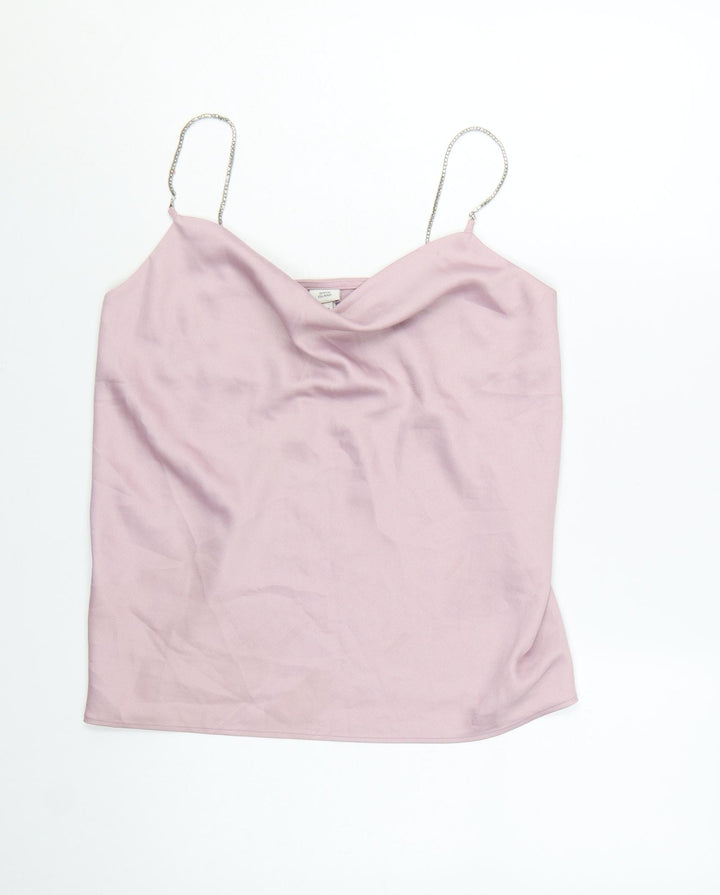 River Island Women Pink Satin Cowl Neck Camisole Top UK 8