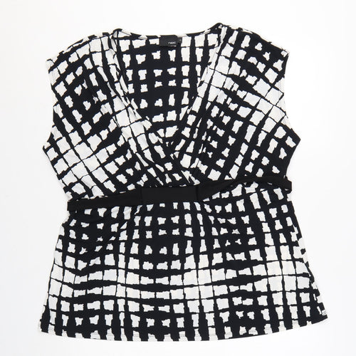 Next Women’s Black Geometric Wrap Blouse Size 20 Sleeveless Jersey Top