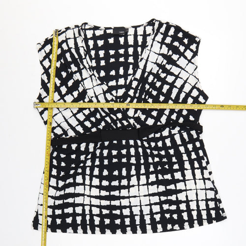 Next Women’s Black Geometric Wrap Blouse Size 20 Sleeveless Jersey Top
