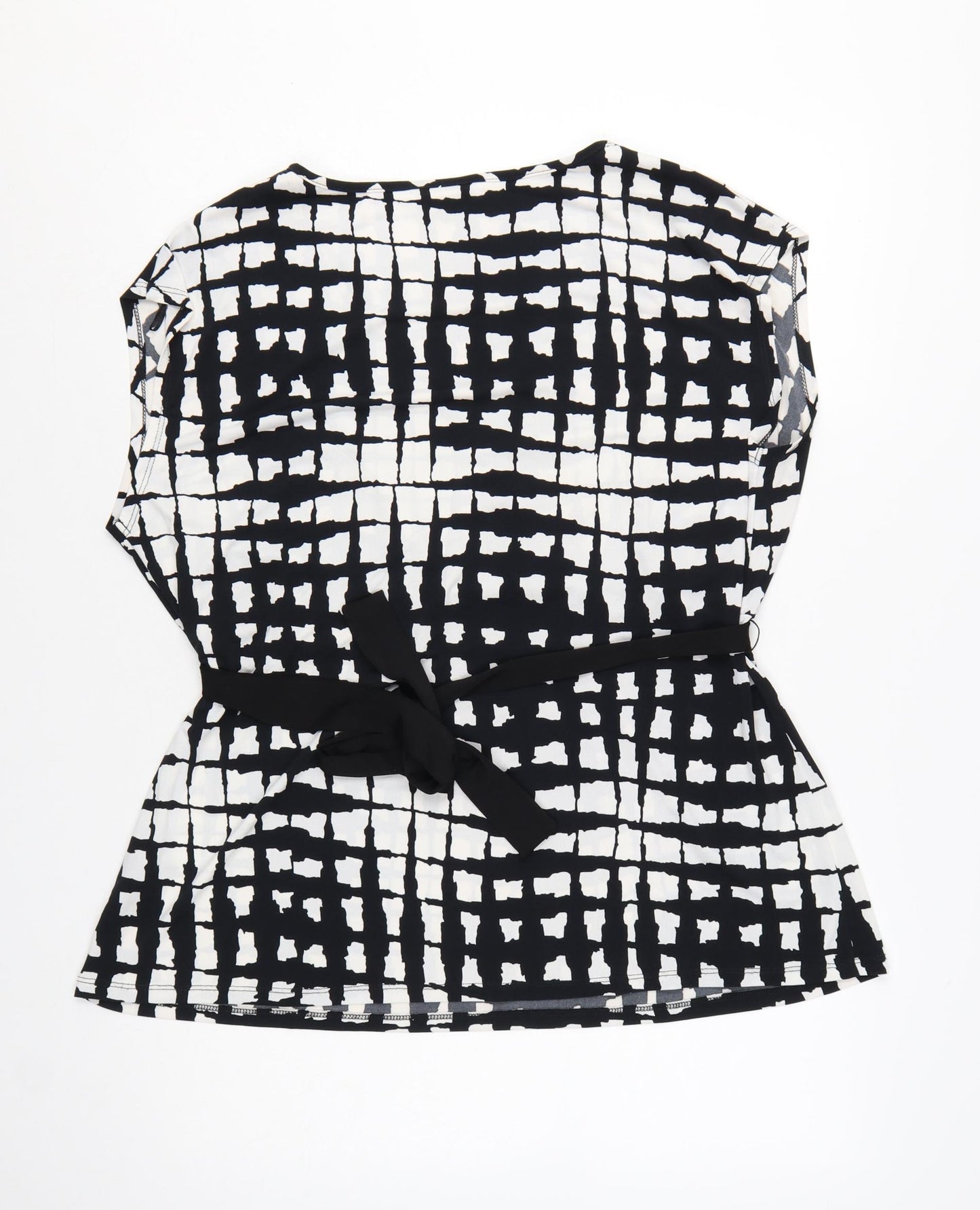 Next Women’s Black Geometric Wrap Blouse Size 20 Sleeveless Jersey Top