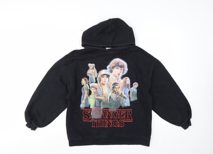ZARA Girls Black Stranger Things Pullover Hoodie 13-14 Years Fleece Lined