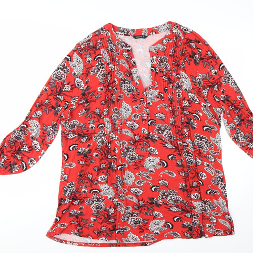 Roman Women's Red Floral Tunic Blouse Size 20 Viscose Stretch Top