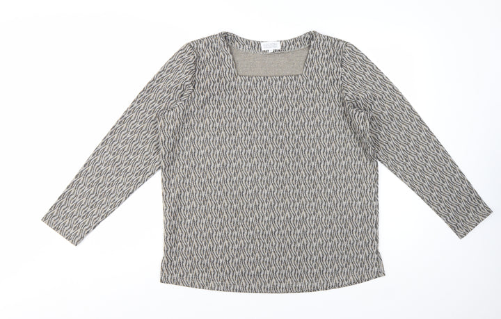 Country Collection Women's Beige Geometric Tunic Top M Long Sleeve Stretch