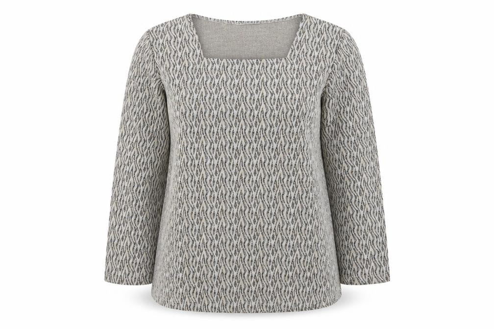 Country Collection Women's Beige Geometric Tunic Top M Long Sleeve Stretch