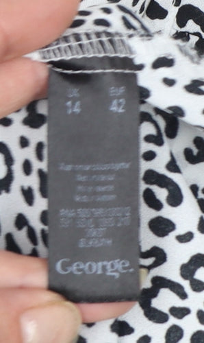 George Women’s White Leopard Print Tunic Blouse Size 14