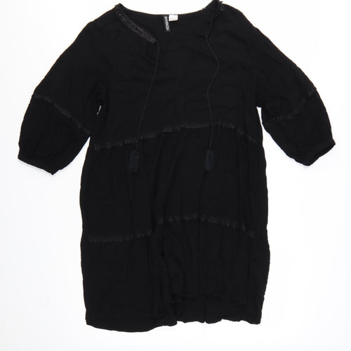H&M Divided Womens Black Bohemian Knee Length 3/4 Sleeve Dress Size 14