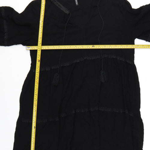 H&M Divided Womens Black Bohemian Knee Length 3/4 Sleeve Dress Size 14