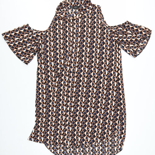 Papaya Women’s Multicoloured Geometric Cold Shoulder Shirt Dress Size 16