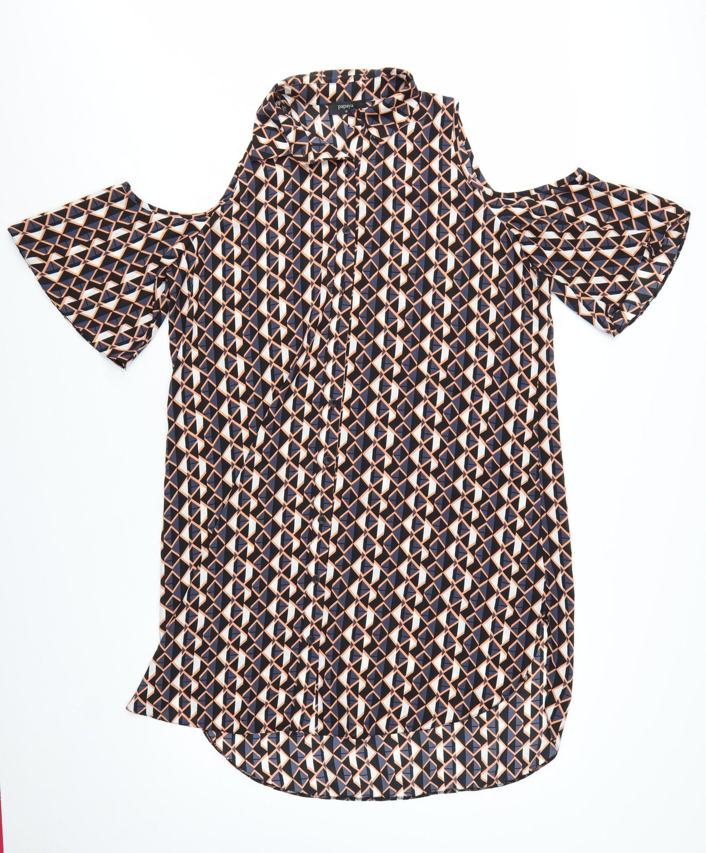 Papaya Women’s Multicoloured Geometric Cold Shoulder Shirt Dress Size 16
