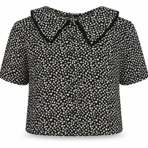 George Women’s Black Animal Print Collared Short Sleeve Blouse Size 14