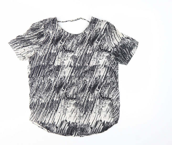 & Other Stories Womens Black White Blouse UK 6 Short Sleeve Viscose Top