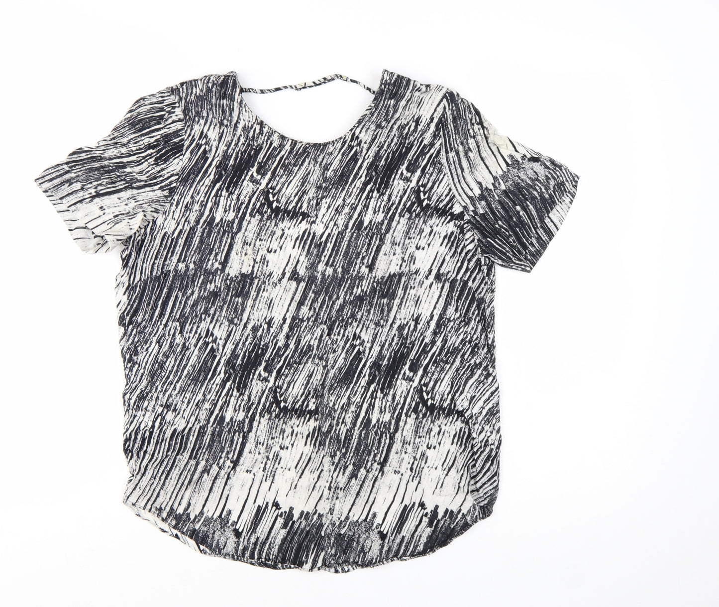 & Other Stories Womens Black White Blouse UK 6 Short Sleeve Viscose Top