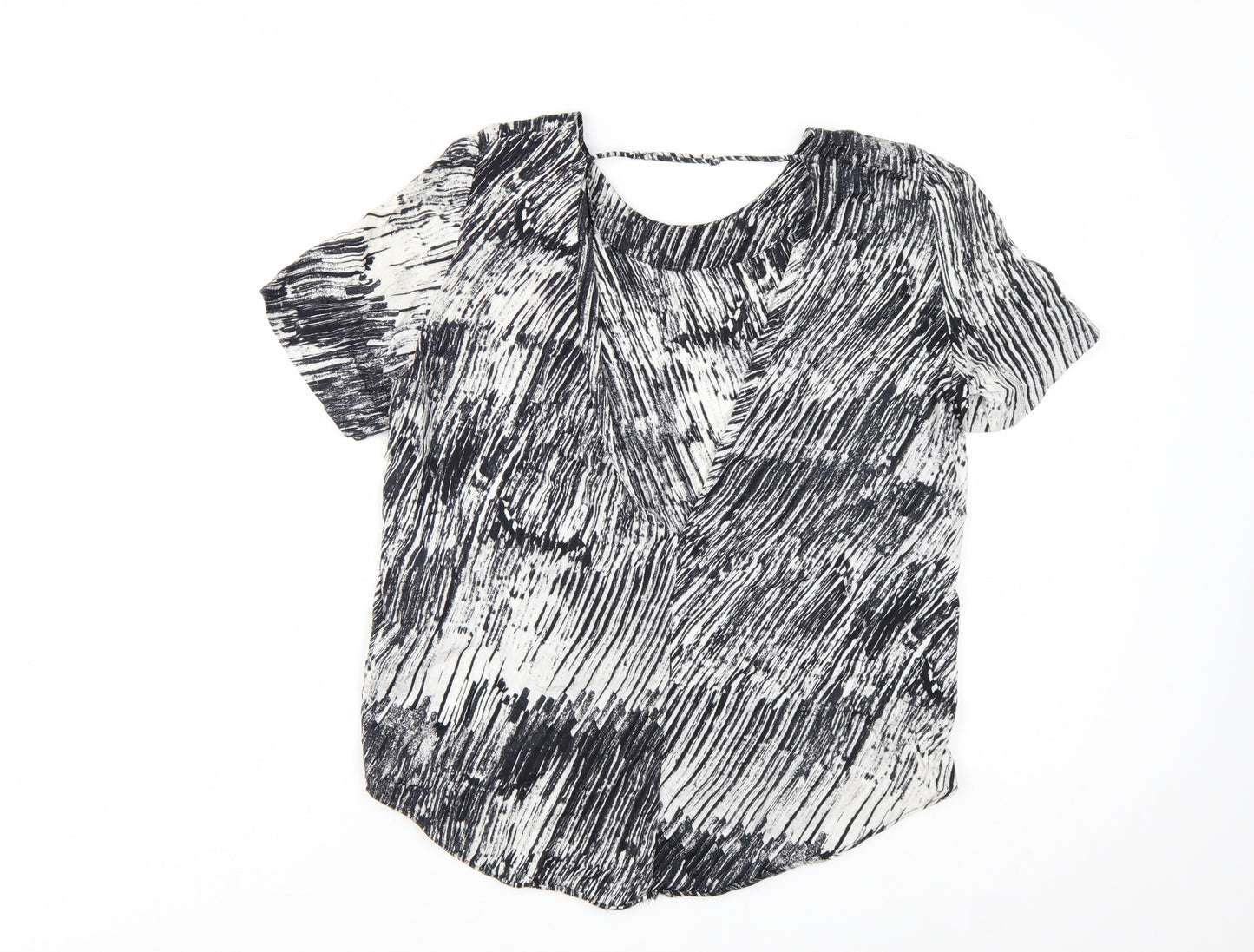 & Other Stories Womens Black White Blouse UK 6 Short Sleeve Viscose Top