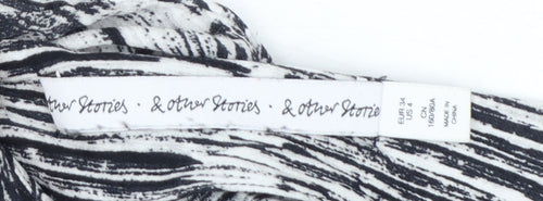 & Other Stories Womens Black White Blouse UK 6 Short Sleeve Viscose Top