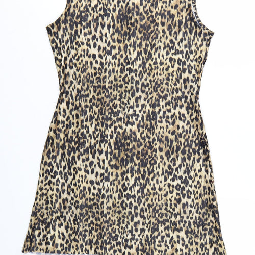 Topshop Women’s Brown Leopard Print Sleeveless Shift Dress UK 12-14