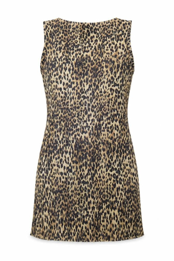 Topshop Women’s Brown Leopard Print Sleeveless Shift Dress UK 12-14