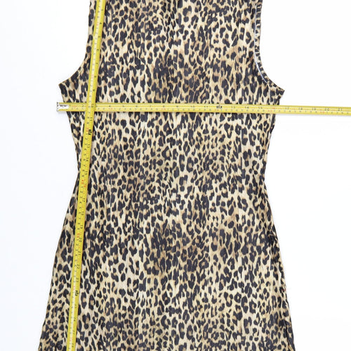 Topshop Women’s Brown Leopard Print Sleeveless Shift Dress UK 12-14