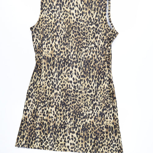 Topshop Women’s Brown Leopard Print Sleeveless Shift Dress UK 12-14