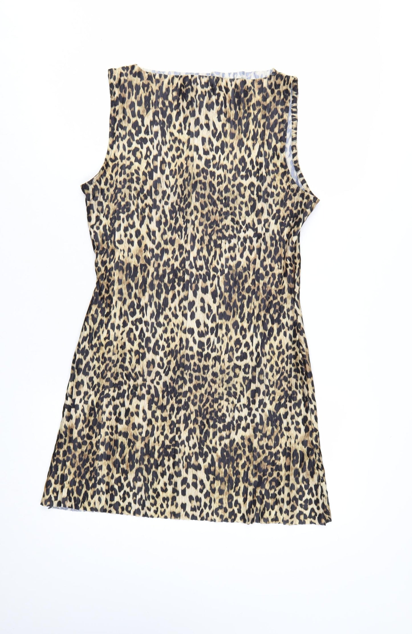 Topshop Women’s Brown Leopard Print Sleeveless Shift Dress UK 12-14