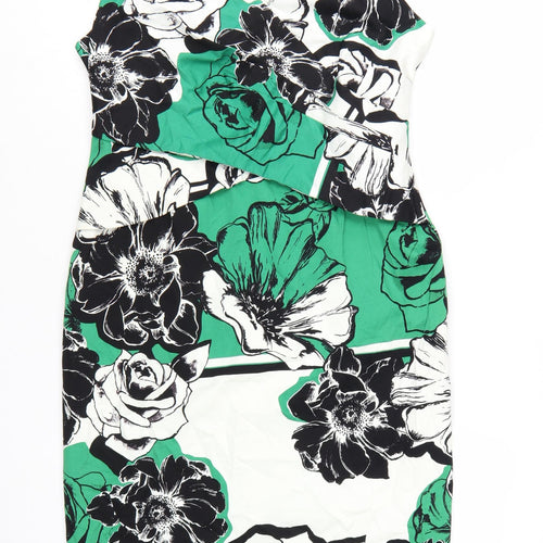 Precis Women Green Floral Sheath Dress Size 12 Sleeveless V-Neck