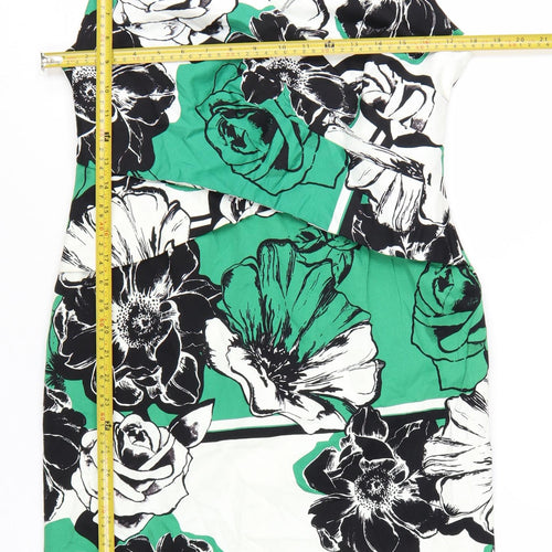 Precis Women Green Floral Sheath Dress Size 12 Sleeveless V-Neck