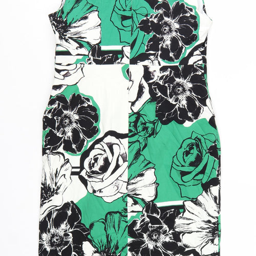 Precis Women Green Floral Sheath Dress Size 12 Sleeveless V-Neck