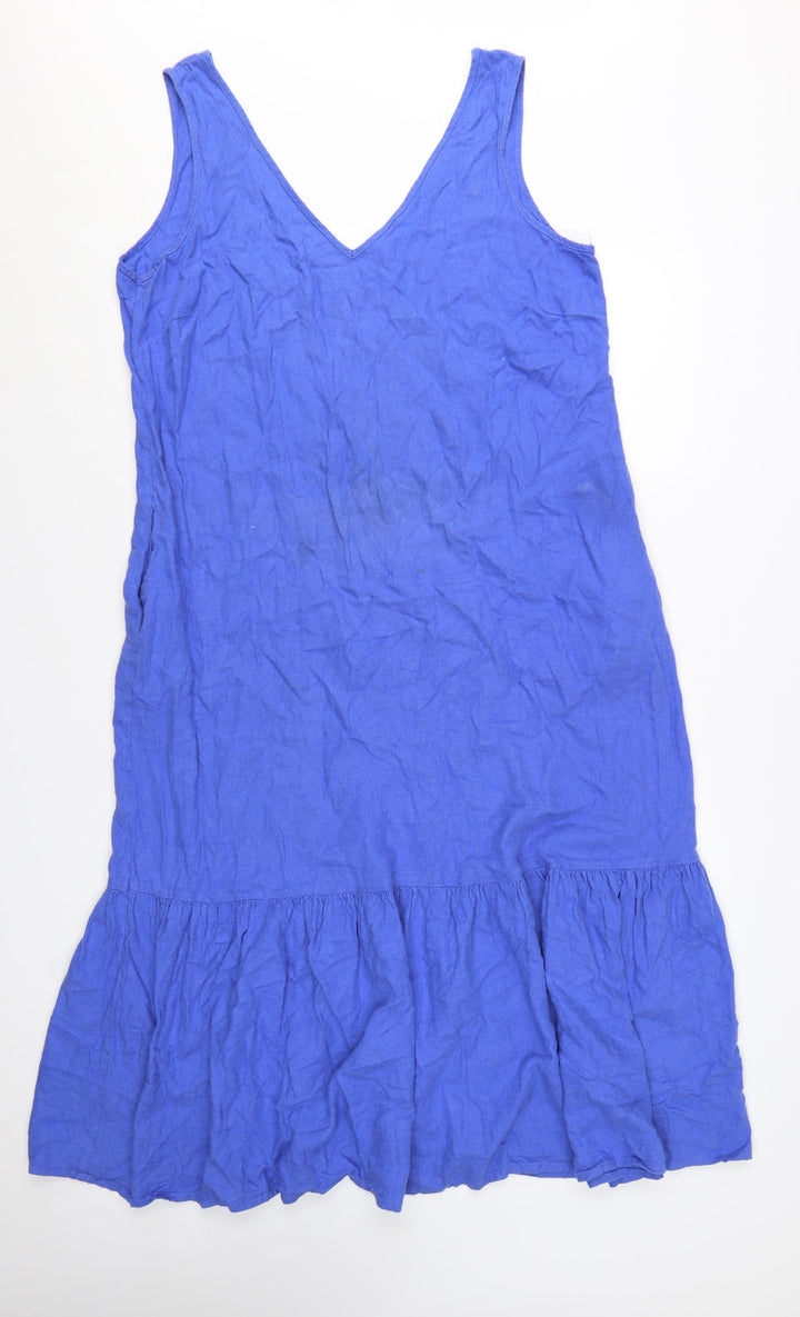 George Womens Blue Linen Blend Sleeveless Tank Dress Size 14