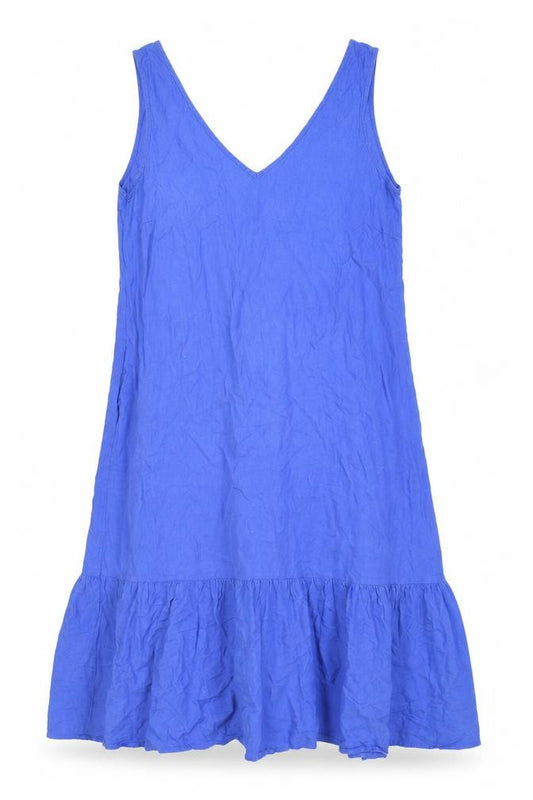 Front view of George women’s blue linen blend sleeveless tank dress, size UK 14