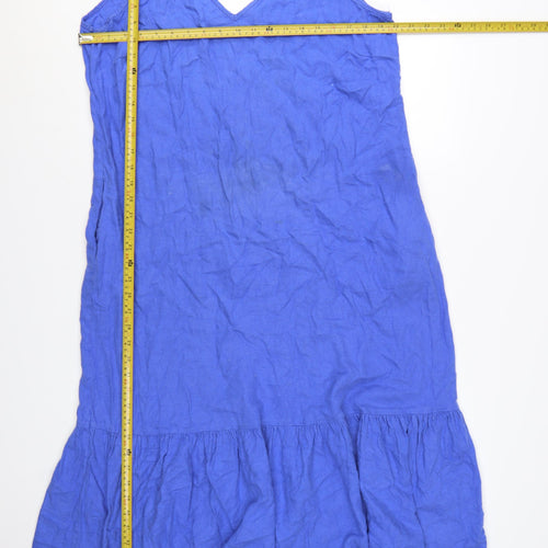 George Womens Blue Linen Blend Sleeveless Tank Dress Size 14