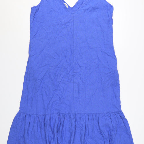 George Womens Blue Linen Blend Sleeveless Tank Dress Size 14