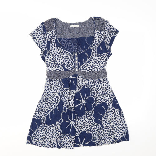 White Stuff Women's Blue Floral Cotton Tunic Top Size 12